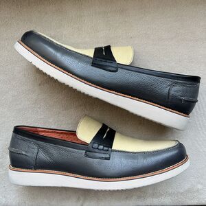 Marc Nolan Abe Navy Blue Leather & Tan Cream Canvas Loafers Men15 Slip On Boat